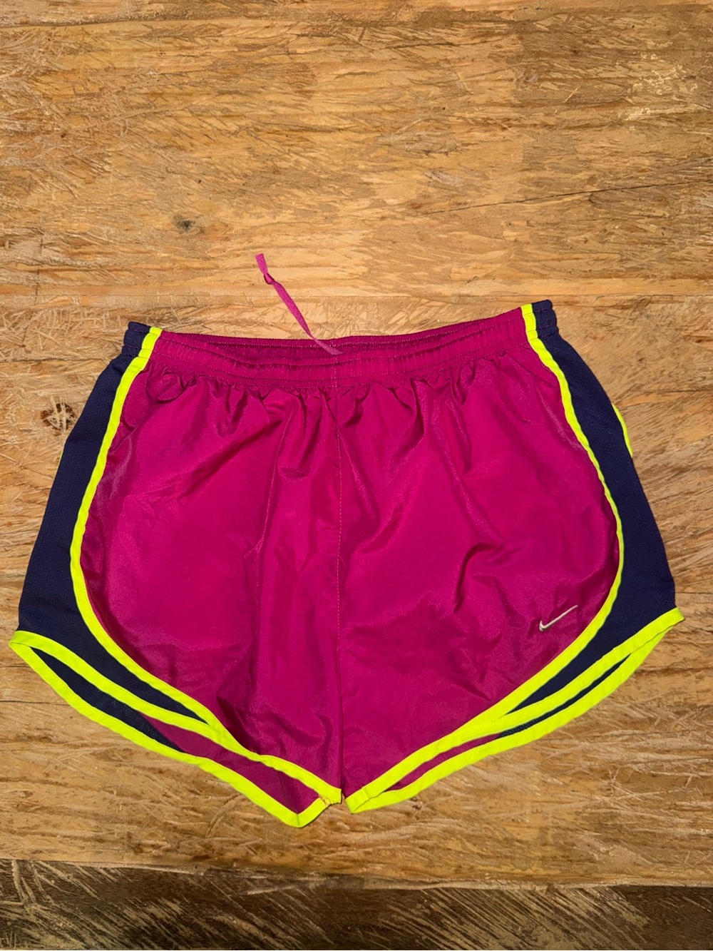 Nike Women's Magenta Athletic Shorts with Neon Yellow Trim